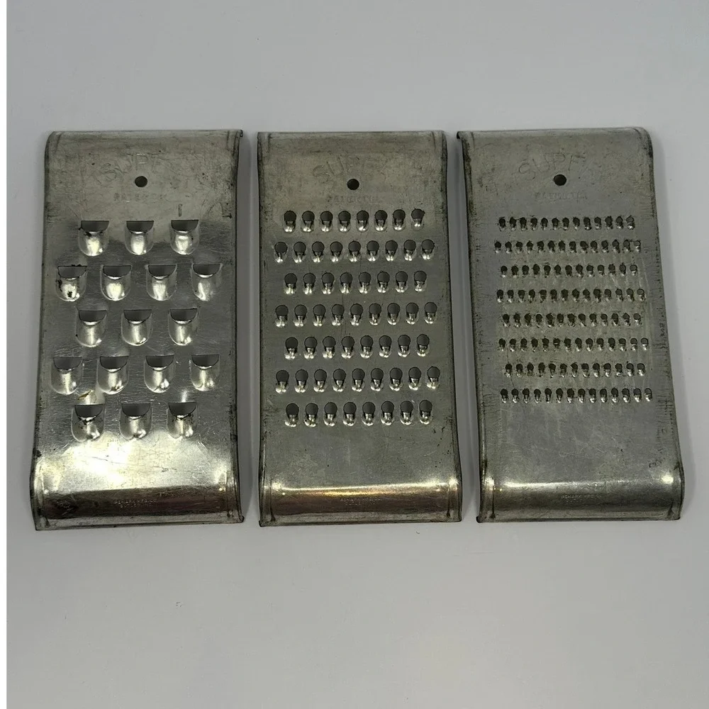 Vintage Remark Mfg Co Butler Ind Super Patented Metal Hand Graters Set of 3 B0